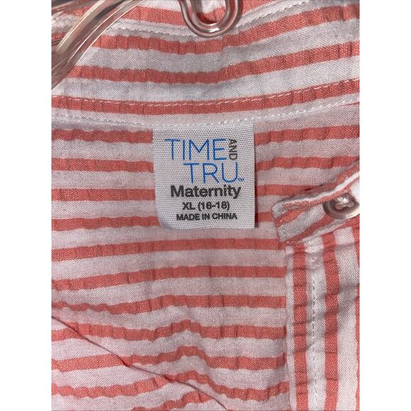 Time & Tru Maternity Coral White‎ Seersucker Striped Button Up Shirt XL 16-18 - Picture 5 of 6
